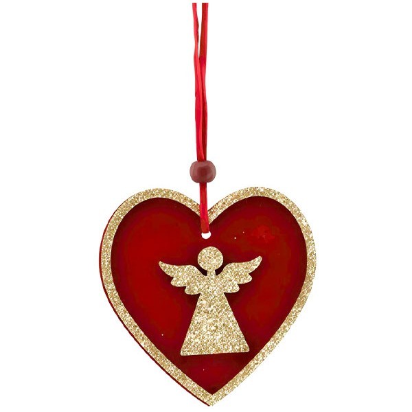 Xmas Ξύλινο Στολίδι Καρδιά με Αγγελάκι 8.7x16cm