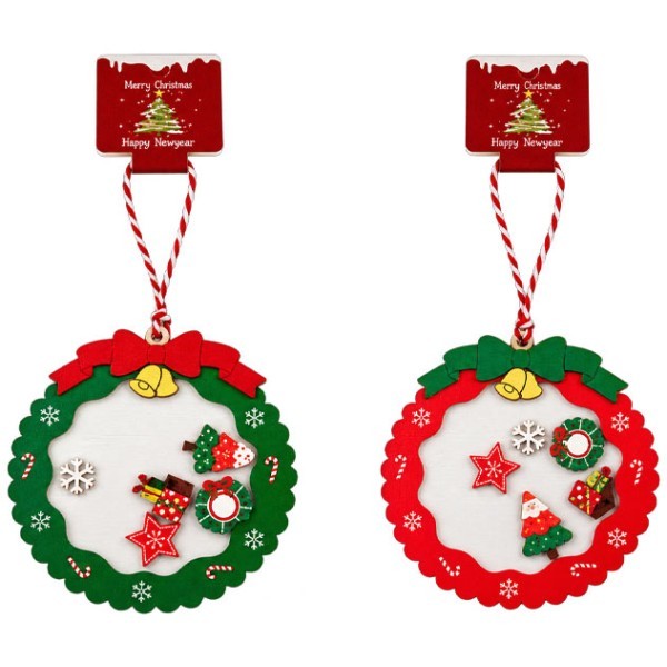 Xmas Wreath Bow Ξύλινο Στολίδι Στεφάνι 10x10cm Πράσινο