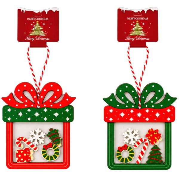 Xmas Gift Box Ξύλινο Στολίδι Δώρο 8.5x10.5cm Κόκκινο