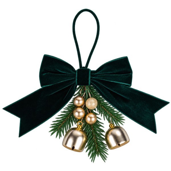Xmas Bow Φιόγκος Βελούδινος με Καμπανάκια 19x21cm