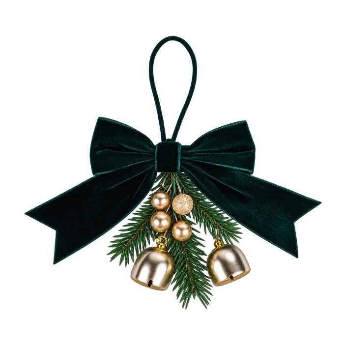 Xmas Bow Φιόγκος Βελούδινος με Καμπανάκια 19x21cm