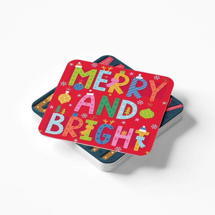 Merry & Bright Σουβέρ Από PVC Με εκτύπωση Σετ 4 Τεμαχίων 10x10cm