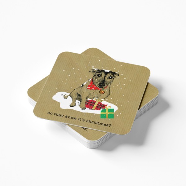Christmas Dogs Σουβέρ Από PVC Με εκτύπωση Σετ 4 Τεμαχίων 10x10cm