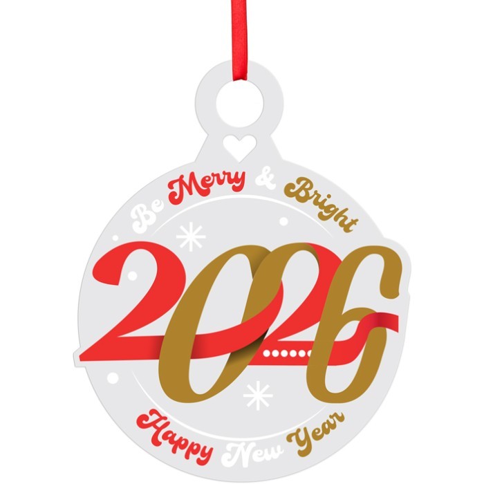 Merry And Bright 2026 Γούρι Από Plexiglass Με Εκτύπωση 13x15cm
