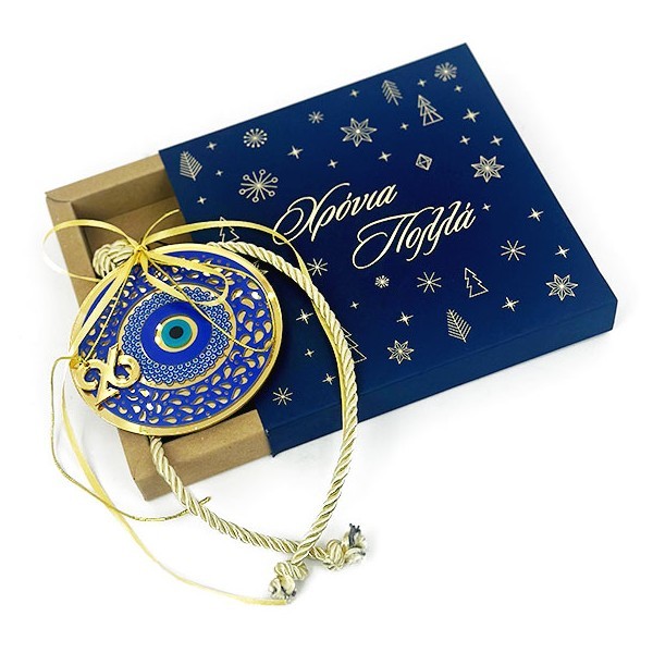 Elegant Χριστουγεννιάτικο Γούρι Από Plexiglass Με Εκτύπωση Χρυσό Μπλε Ματάκι