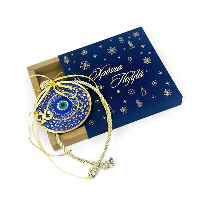 Elegant Χριστουγεννιάτικο Γούρι Από Plexiglass Με Εκτύπωση Χρυσό Μπλε Ματάκι