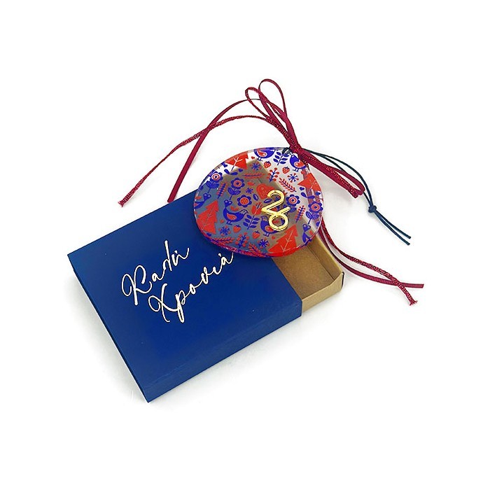 Elegant Χριστουγεννιάτικο Γορι Από Plexiglass Με Εκτύπωση Κόκκινα Μπλε Πουλάκια