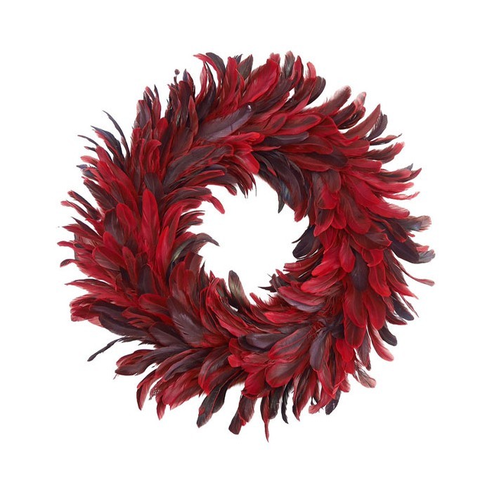 Xmas Plumes Στεφάνι με Φτερά & Πούπουλα Κόκκινο Δ50cm