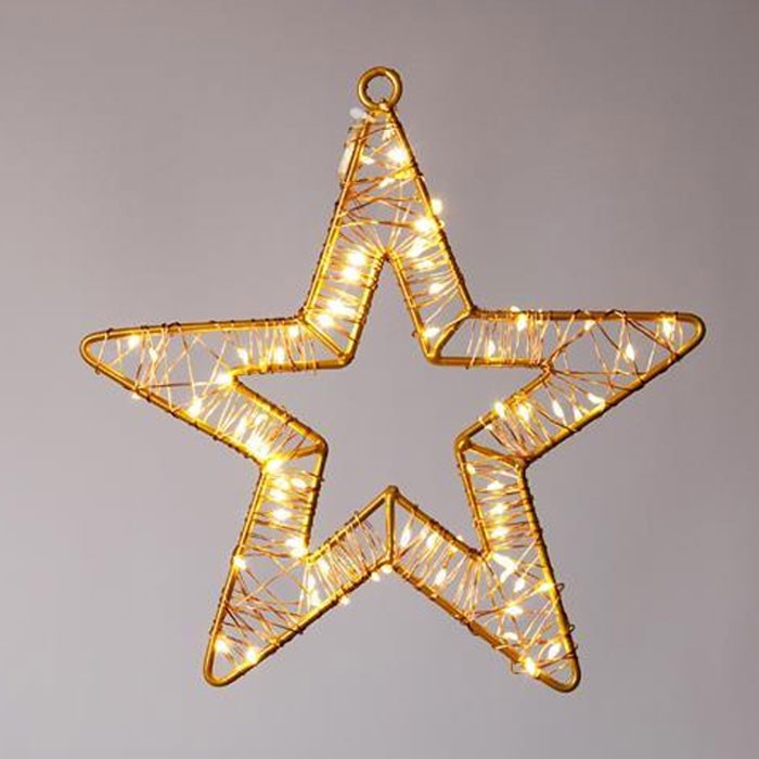 Estrella Φωτιζόμενο Αστέρι 35cm με 200 Mini LED (180 Θερμά + 20 Θερμά Flash) Μπρονζέ Μεταλλικό