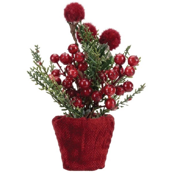 Christmas Berry Pot Κόκκινο Γλαστράκι Μπαλίτσες & Berries 23cm