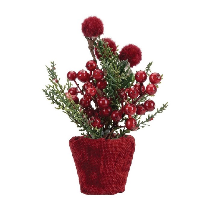 Christmas Berry Pot Κόκκινο Γλαστράκι Μπαλίτσες & Berries 23cm