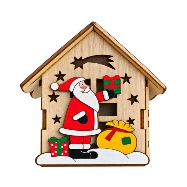 Santa Claus Σπιτάκι Ξύλινο Με Φωτάκι 8cm