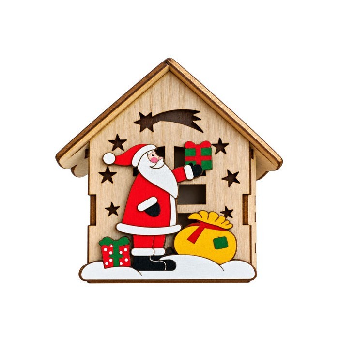 Santa Claus Σπιτάκι Ξύλινο Με Φωτάκι 8cm