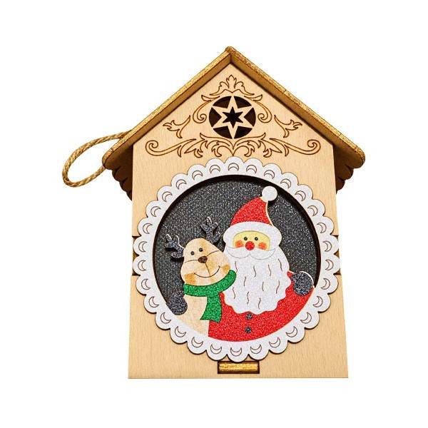 Santa With Reeinder Σπιτάκι Ξύλινο Με Φωτάκι 8cm