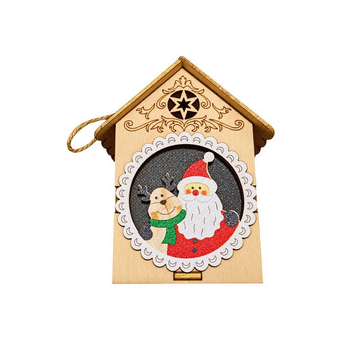 Santa With Reeinder Σπιτάκι Ξύλινο Με Φωτάκι 8cm