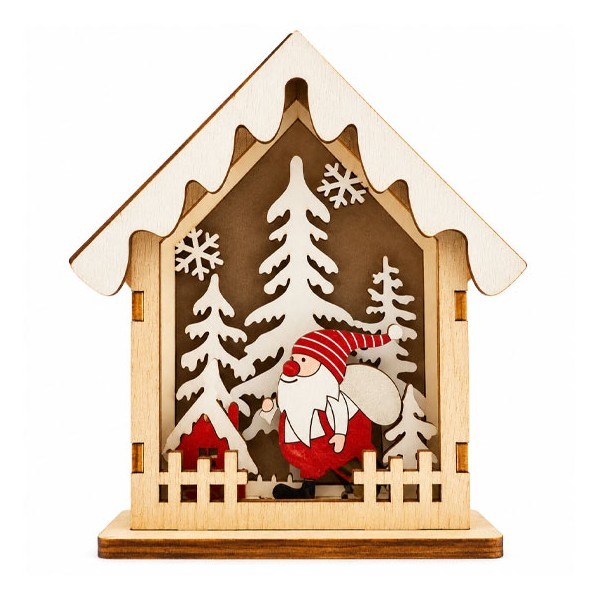 Santa Forest Ξύλινο Σπιτάκι Με Φωτάκι 13cm