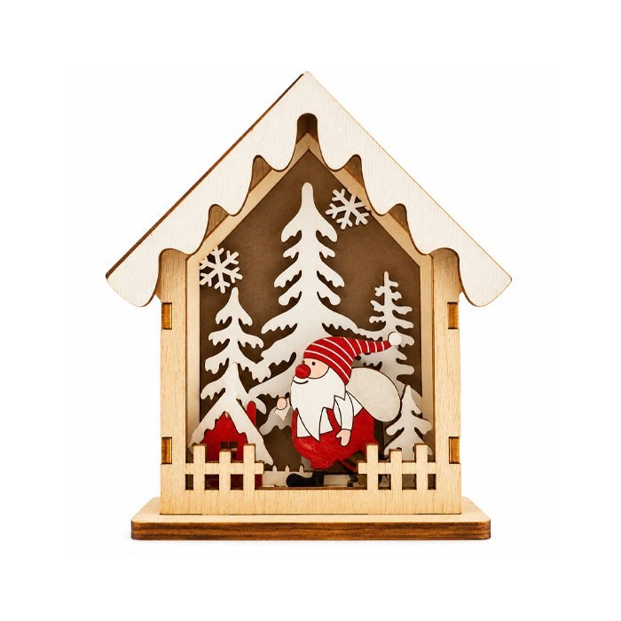 Santa Forest Ξύλινο Σπιτάκι Με Φωτάκι 13cm