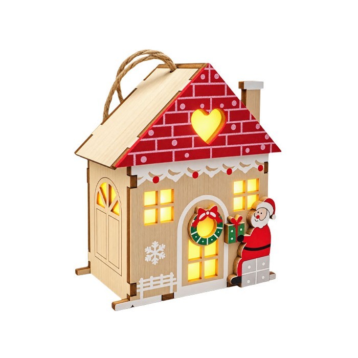 Santa Home Ξύλινο Σπιτάκι Με Φωτάκι 10cm