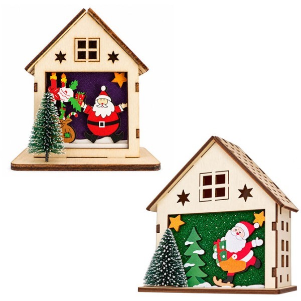 Santa Dancing Ξύλινο Σπιτάκι Με Φωτάκι 12cm Πράσινο