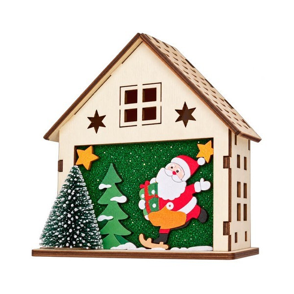 Santa Dancing Ξύλινο Σπιτάκι Με Φωτάκι 12cm Πράσινο