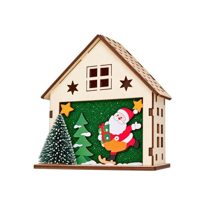 Santa Dancing Ξύλινο Σπιτάκι Με Φωτάκι 12cm