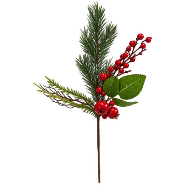 Red Apple & Pine Διακοσμητικό Κλαδί Έλατο Με Μήλα&Μούρα 36cm