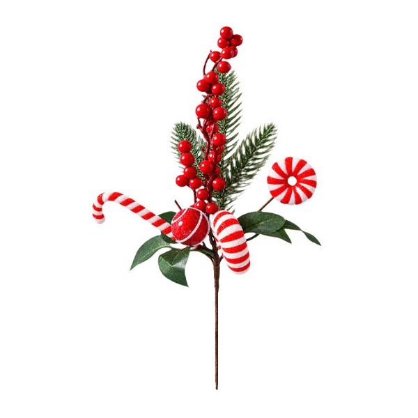 Red Xmas Κλαδί με Κόκκινα Μούρα και Καραμέλες 35cm