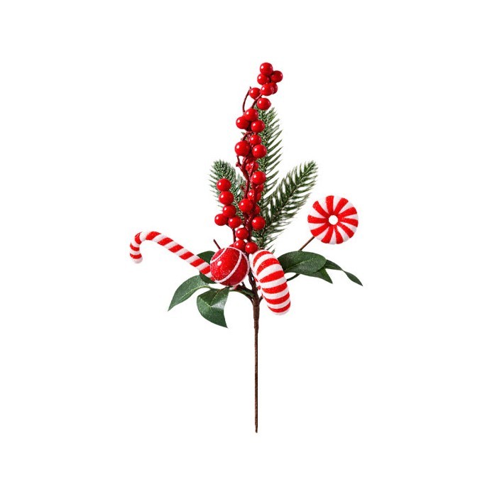 Red Xmas Κλαδί με Κόκκινα Μούρα και Καραμέλες 35cm