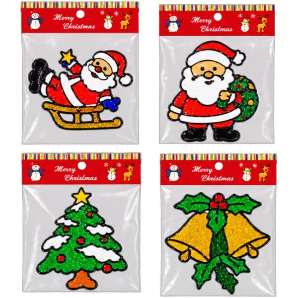 Xmas Stained Glass Αυτοκόλλητα Τζαμιού 18cm Santa With Candy