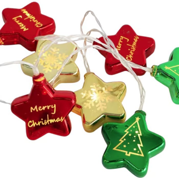 Stars Xmas Πλαστικά Φωτάκια Μπαταρίας 10 LED 5mm Θερμό Λευκό 