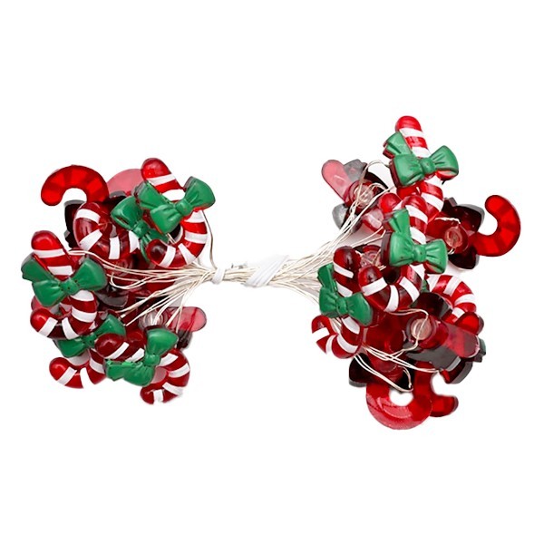 Christmas Φωτάκια Μπαταρίας 20 Mini LED Ζαχαρωτό Με πράσινο Φιόγκο Θερμό Λευκό