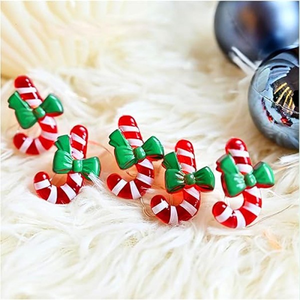 Christmas Φωτάκια Μπαταρίας 20 Mini LED Ζαχαρωτό Με πράσινο Φιόγκο Θερμό Λευκό