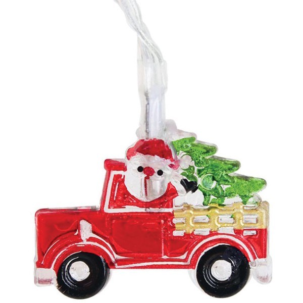 Christmas Φωτάκια Μπαταρίας 20 Mini LED Άγιος Βασίλης Με Αμάξι Θερμό Λευκό