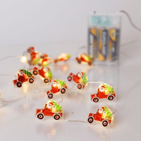 Christmas Φωτάκια Μπαταρίας 20 Mini LED Άγιος Βασίλης Με Αμάξι Θερμό Λευκό