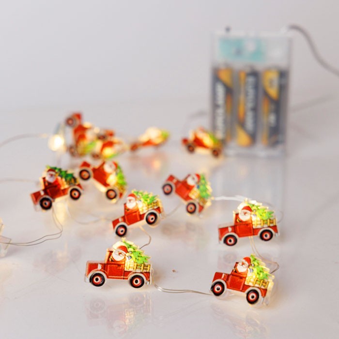 Christmas Φωτάκια Μπαταρίας 20 Mini LED Άγιος Βασίλης Με Αμάξι Θερμό Λευκό