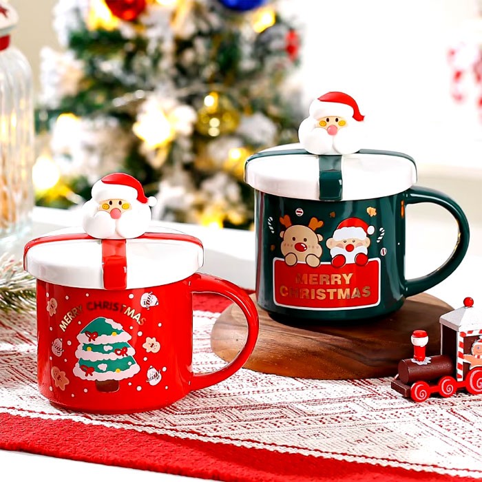 Santa Mug Χριστουγεννιάτικη Κούπα με Καπάκι και Κουταλάκι 380ml