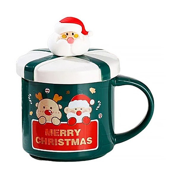 Santa Mug Χριστουγεννιάτικη Κούπα με Καπάκι και Κουταλάκι 380ml Santa & Rudolf