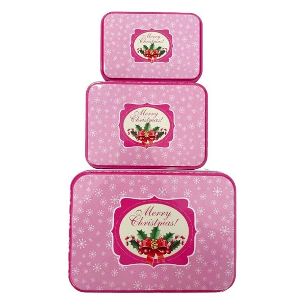 Xmas Box Κουτιά Μεταλλικά Σετ 3 Τεμαχίων 18x13x6cm 14x10x5cm 12x9x4,5cm Πράσινο Κόκκινο