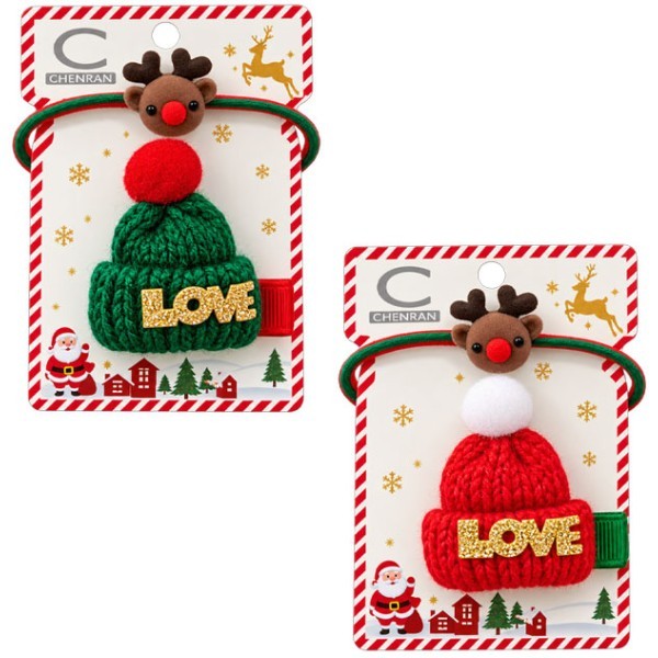 Love Xmas Παιδικά Λαστιχάκια&Κλιπ Μαλλιών Πράσινος Σκούφος