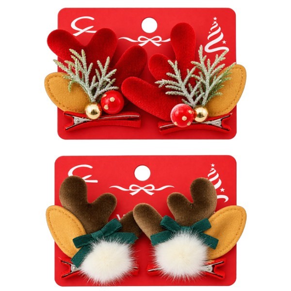 Christmas Deer Κλιπ Μαλλιών Τάρανδος 2Τεμ 7x7.5cm Κόκκινο