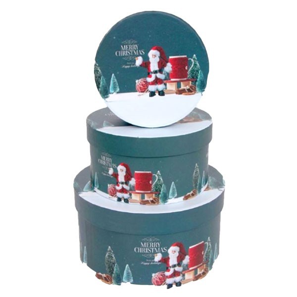 Xmas Santa Round Boxes Χριστουγεννιάτικα Κουτιά Σετ 3 Τεμ