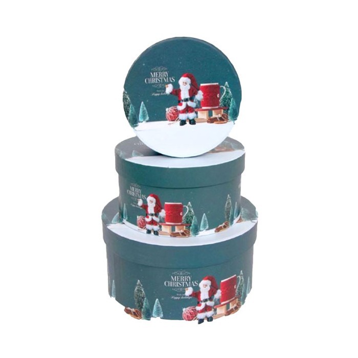 Xmas Santa Round Boxes Χριστουγεννιάτικα Κουτιά Σετ 3 Τεμ
