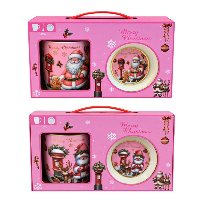 Santa Pink Κούπα Κεραμική με Καπάκι&Κουτάλι 8.5x9cm
