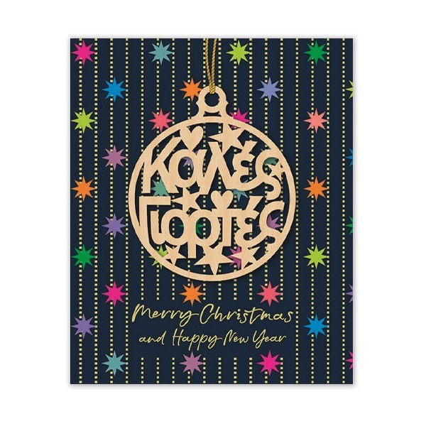 Xmas Hollywood Κάρτα Mε Ξύλινο Κρεμαστό Στολίδι Καλές Γιορτές