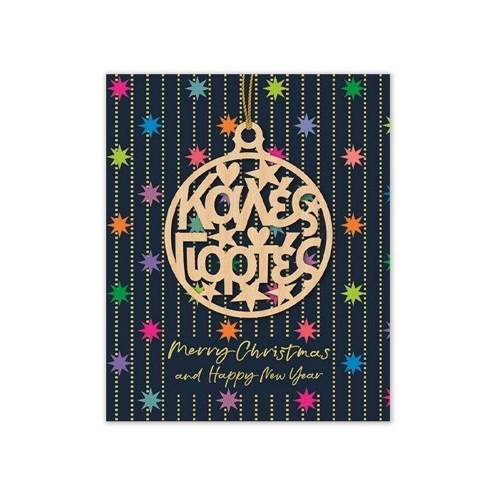 Xmas Hollywood Κάρτα Mε Ξύλινο Κρεμαστό Στολίδι Καλές Γιορτές