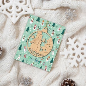 Xmas Hollywood Κάρτα Mε Ξύλινο Κρεμαστό Στολίδι Χιονάνθρωπος