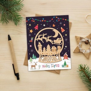 Xmas Hollywood Κάρτα Mε Ξύλινο Στολίδι  Χιονόμπαλα