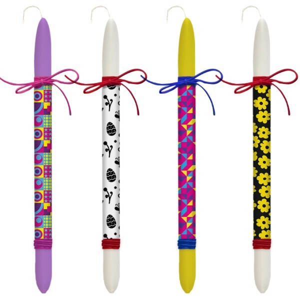 Unique Πασχαλινή Λαμπάδα 30cm Κίτρινα Μωβ Λουλούδια