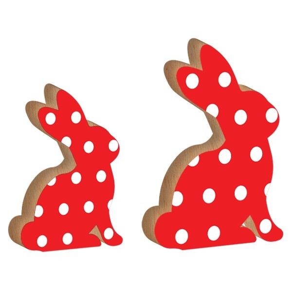 Rabbit Επιτραπέζιο Διακοσμητικό Πασχαλινό Λαγουδάκι Κόκκινο Πουά 12x15cm