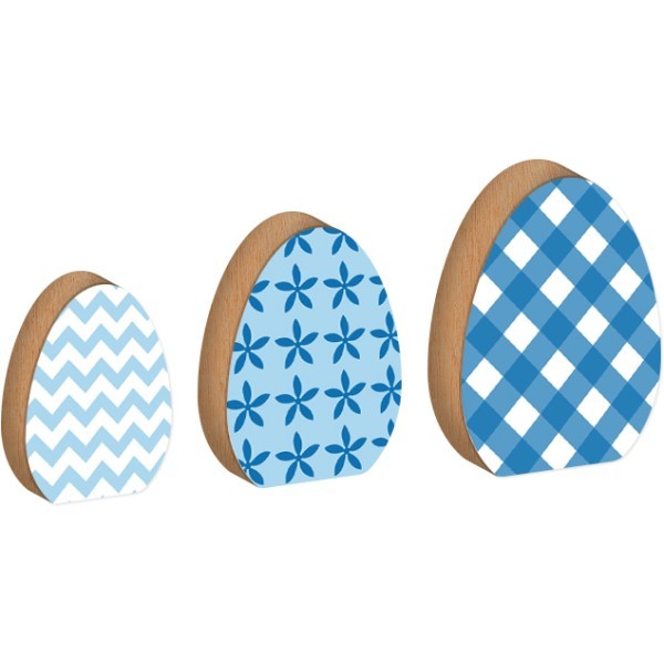 Egg Επιτραπέζιο Διακοσμητικό Πασχαλινό Αυγό Γαλάζιο Καρό 11x15cm